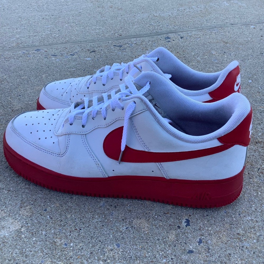 Nike Air Force 1 Low White University Red Mens Sneakers CK7663-102 Size 9.5
